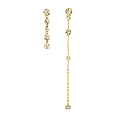 Long Drop Asymmetrical Diamonds Chain Earrings