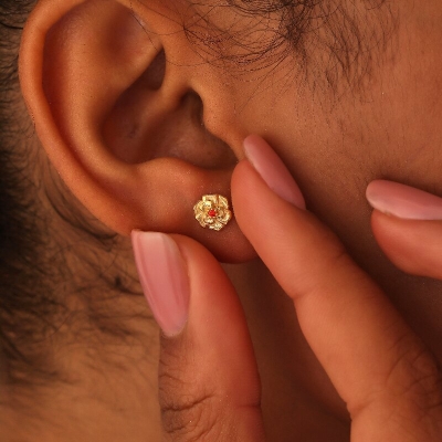Personalized Birth Flower and Stone Stud Earrings