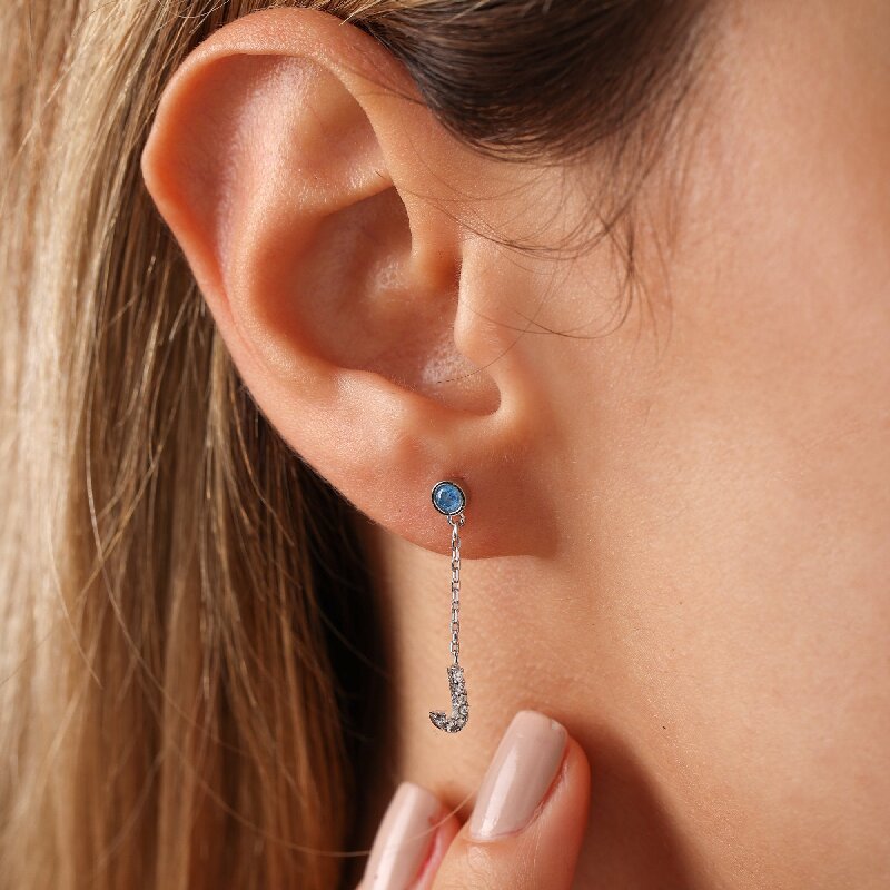 Initial Letter Birthstone Drop Earring