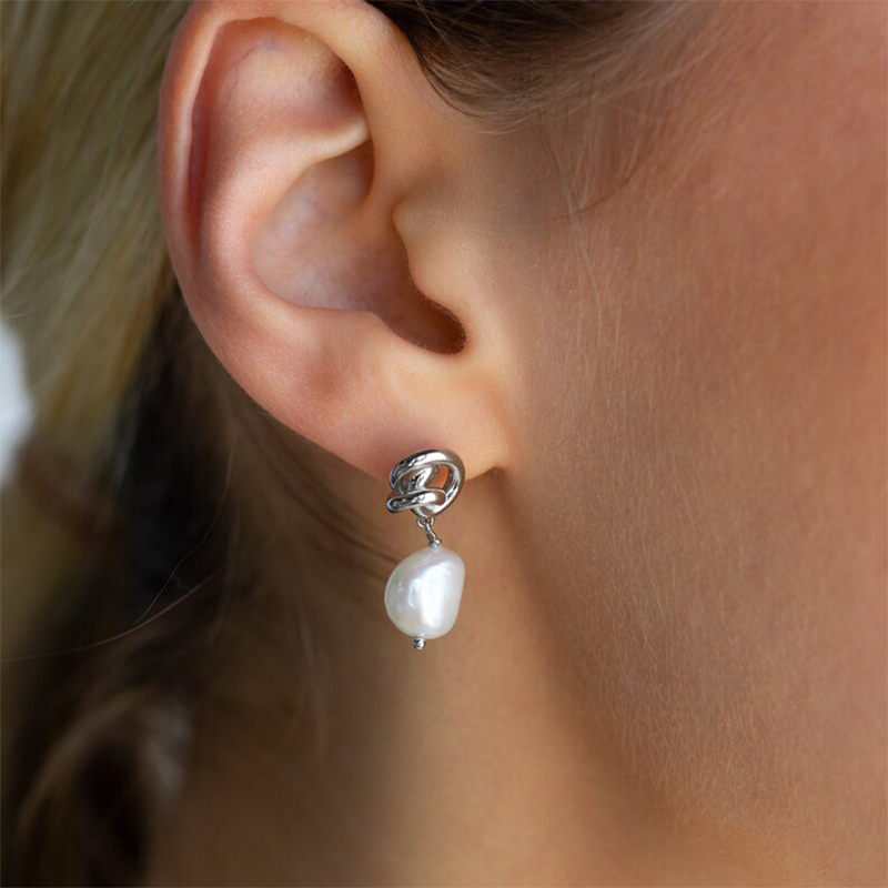 Knot Pearl Drop Sterling Silver Earrings