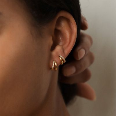 Diamond Double Hoop Huggie Earrings