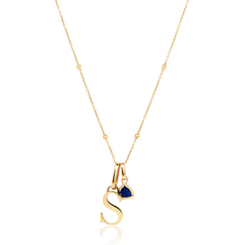 Personalised Initial Letters & Triangle Birthstone Necklace