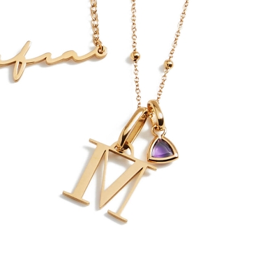 Personalised Initial Letters & Triangle Birthstone Necklace