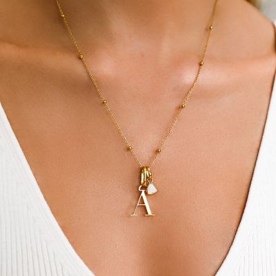 Personalised Initial Letters & Triangle Birthstone Necklace