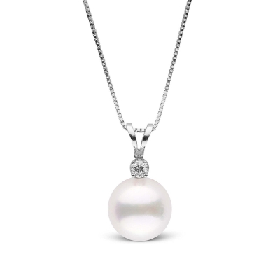 8.5-9.0 mm White Freshwater Pearl with Brilliant Diamond Pendant Necklace