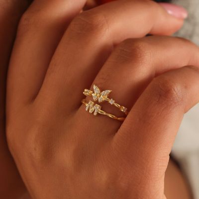 Diamond  Initial Butterfly Ring