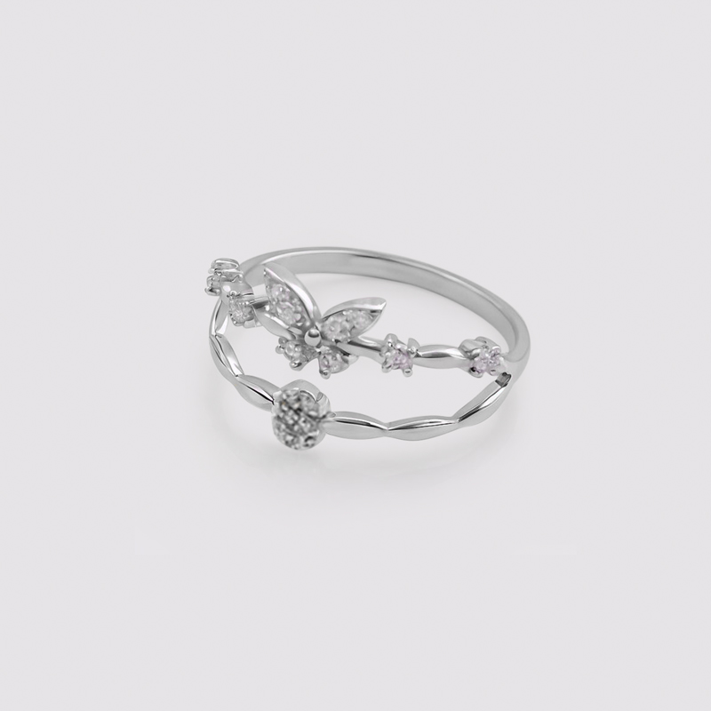 Round Cut Butterfly & Letters Custom VVS Moissanite S925 Silver Engagement Ring