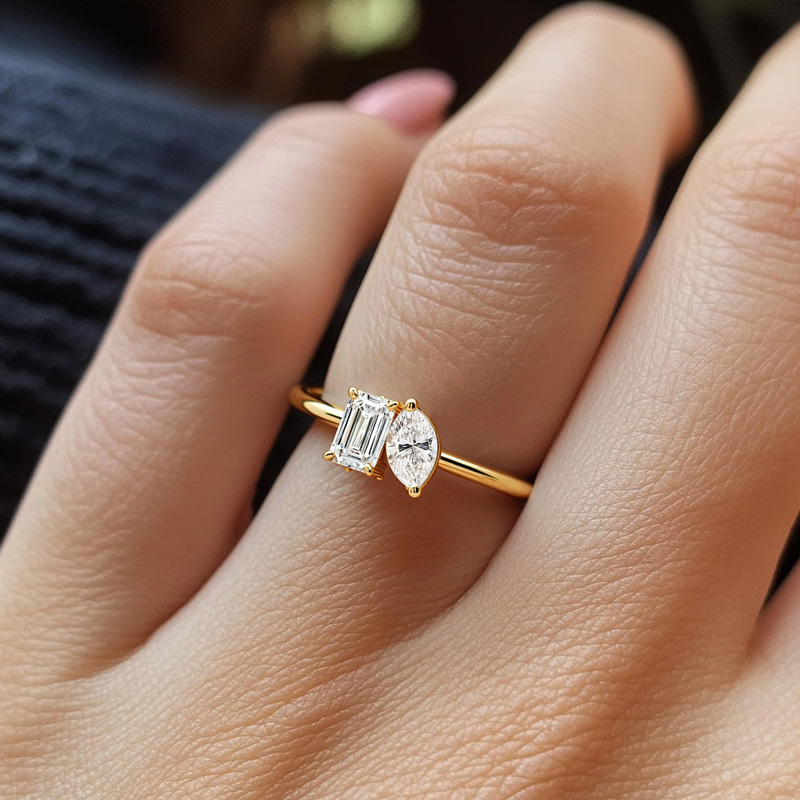 0.5CT Emerald & Marquise  Cut VVS Moissanite S925 Silver Engagement Ring