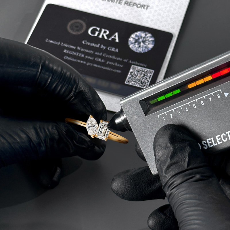 0.5CT Emerald & Marquise  Cut VVS Moissanite S925 Silver Engagement Ring