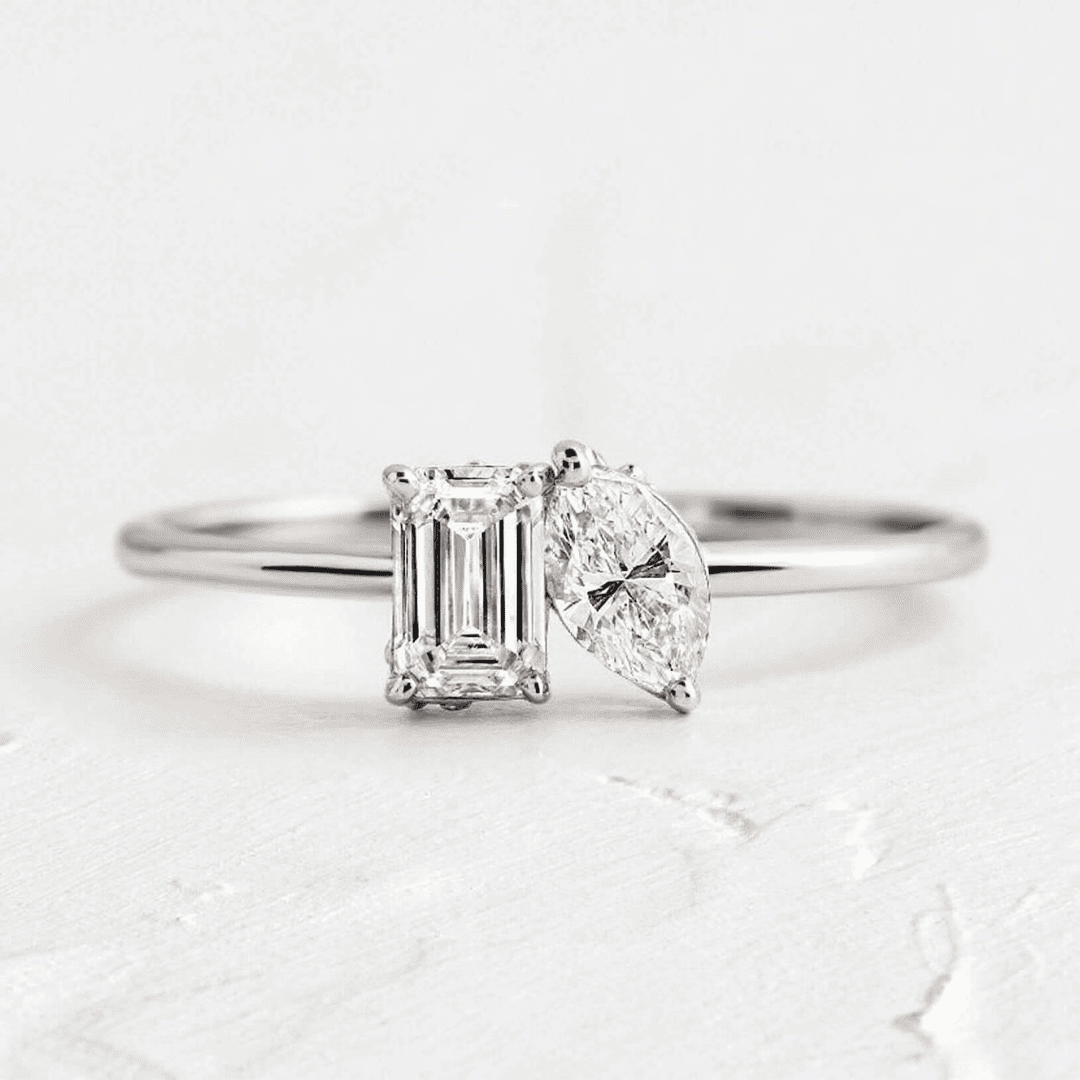 0.5CT Emerald & Marquise  Cut VVS Moissanite S925 Silver Engagement Ring