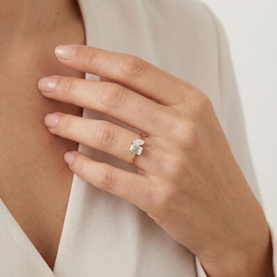 0.5CT Emerald & Marquise  Cut VVS Moissanite S925 Silver Engagement Ring