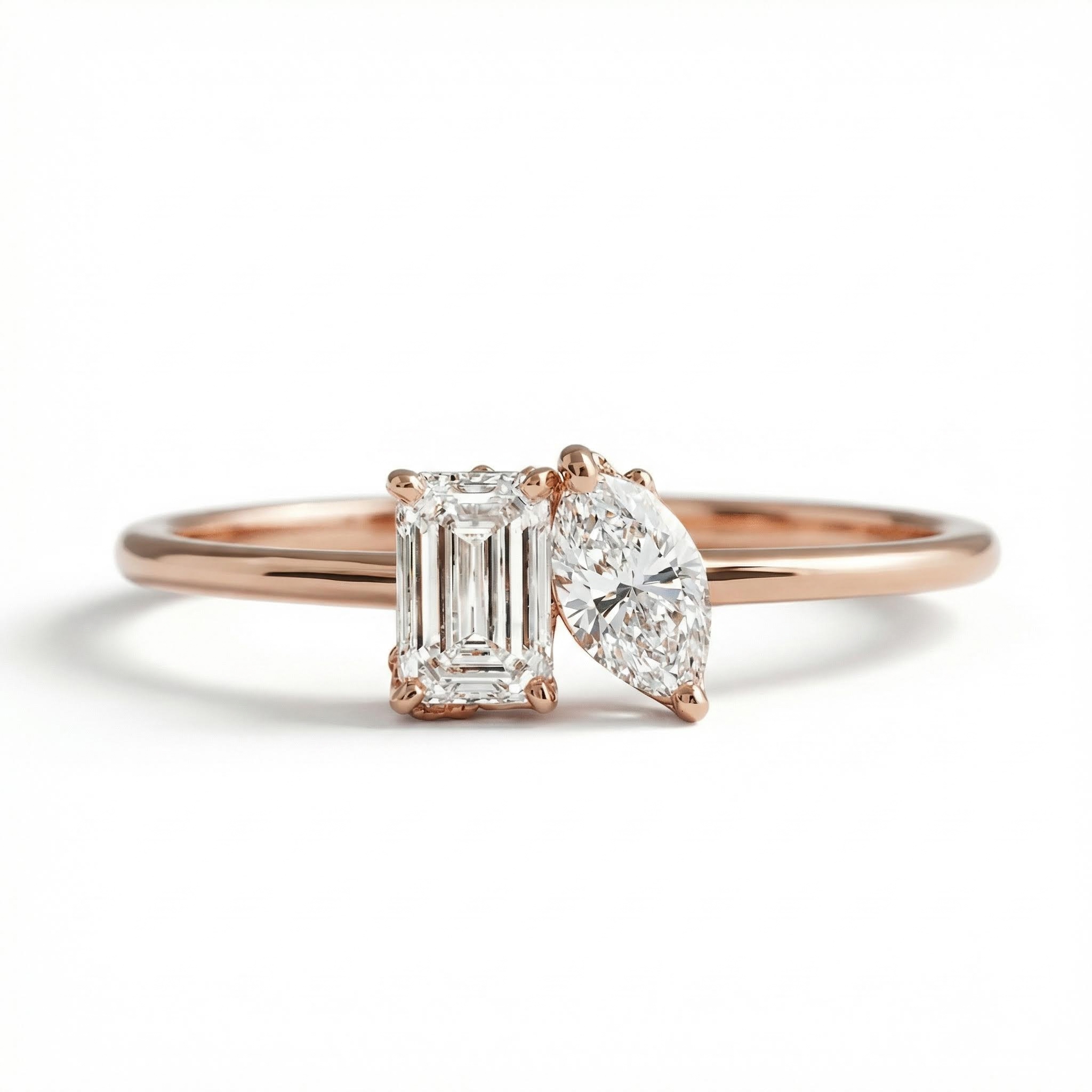 0.5CT Emerald & Marquise  Cut VVS Moissanite S925 Silver Engagement Ring