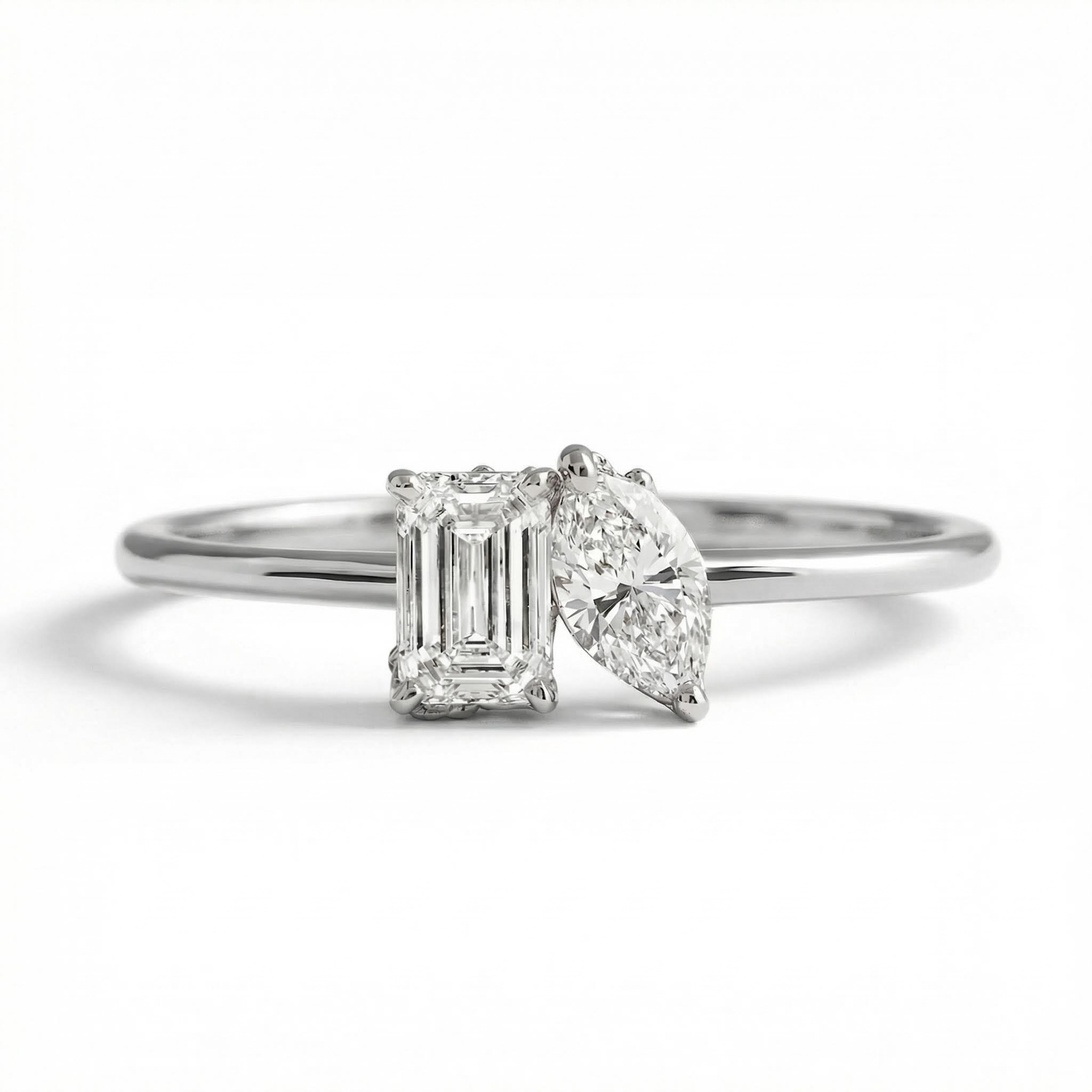 0.5CT Emerald & Marquise  Cut VVS Moissanite S925 Silver Engagement Ring