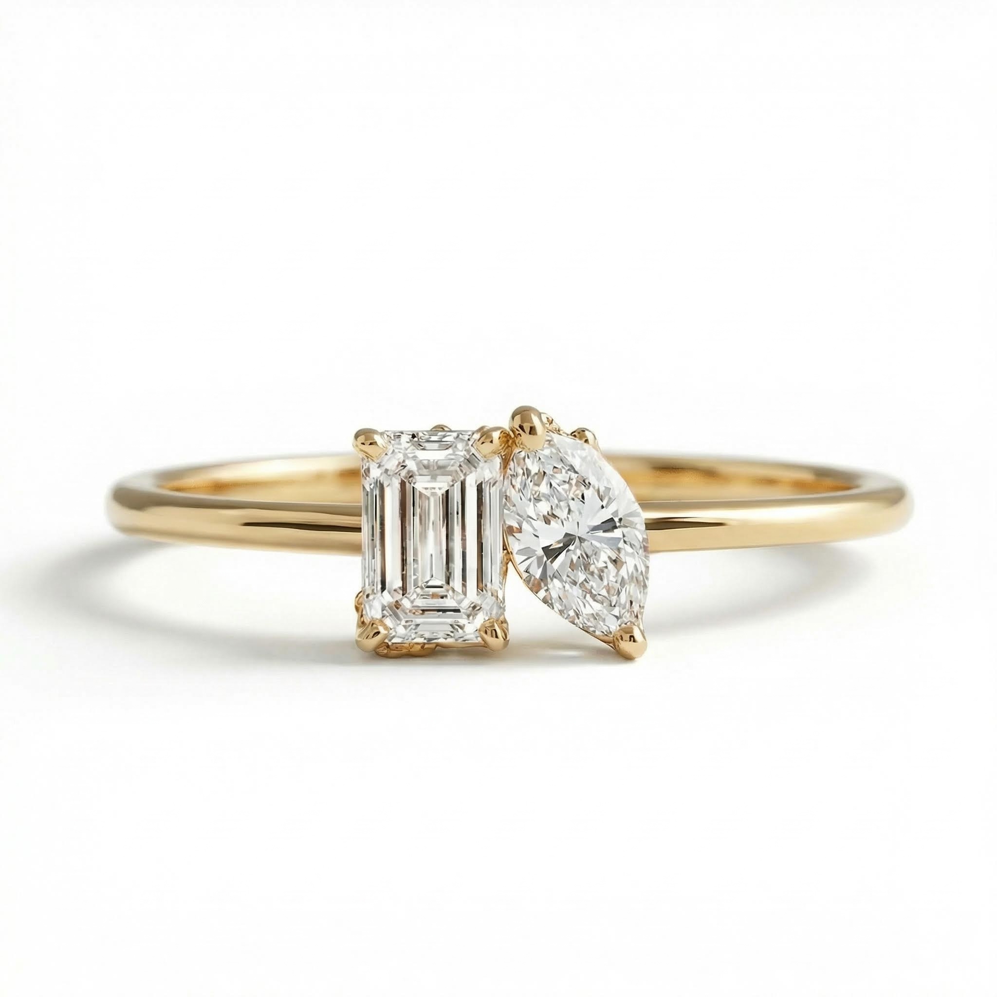 0.5CT Emerald & Marquise  Cut VVS Moissanite S925 Silver Engagement Ring