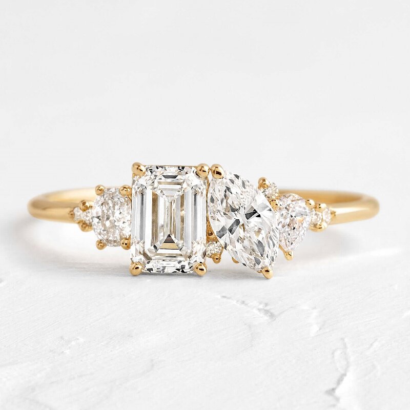 Unique Multi-shaped Stones Cluster Engagement Ring