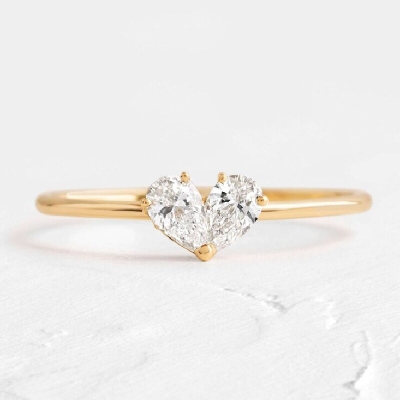 Two Pear Cut Overlap Heart Engagement Ring
