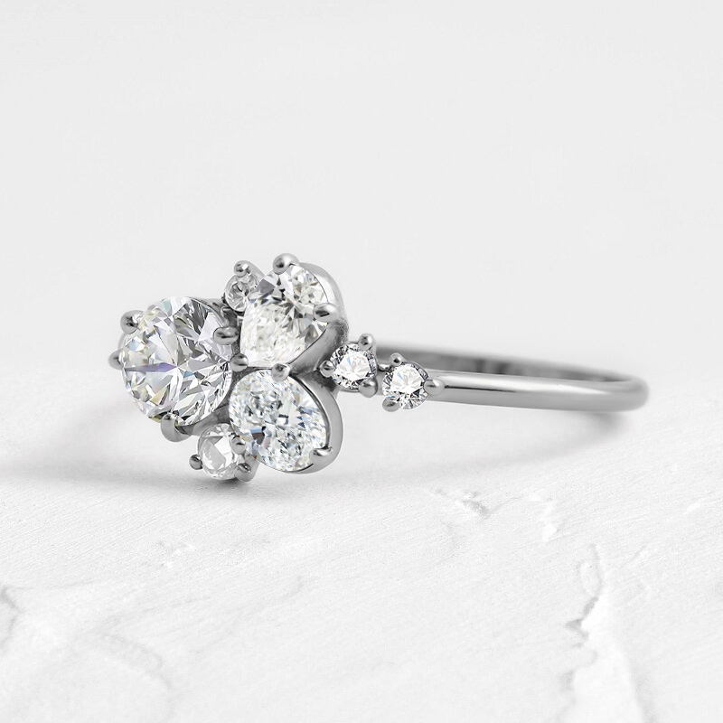 0.735CT Round & Oval Cut S925 Silver Moissanite Engagement Ring