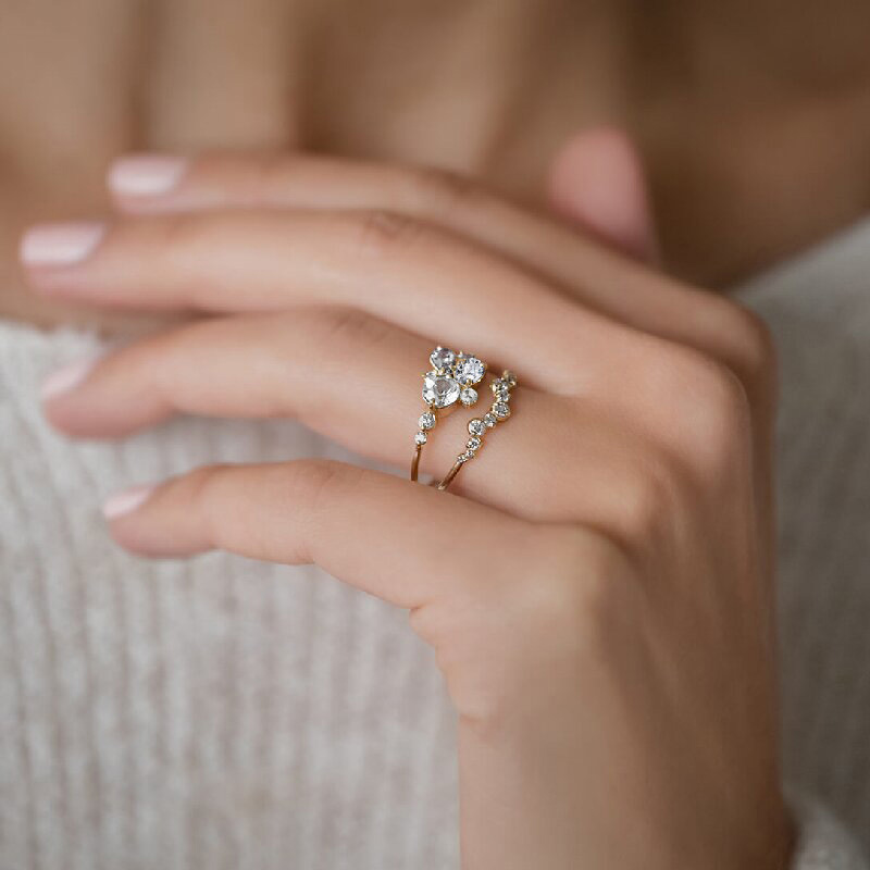 0.735CT Round & Oval Cut S925 Silver Moissanite Engagement Ring