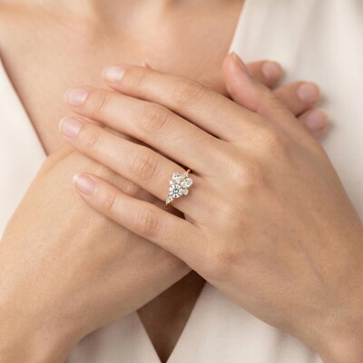 0.735CT Round & Oval Cut S925 Silver Moissanite Engagement Ring