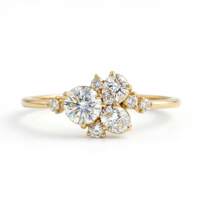 0.735CT Round & Oval Cut S925 Silver Moissanite Engagement Ring