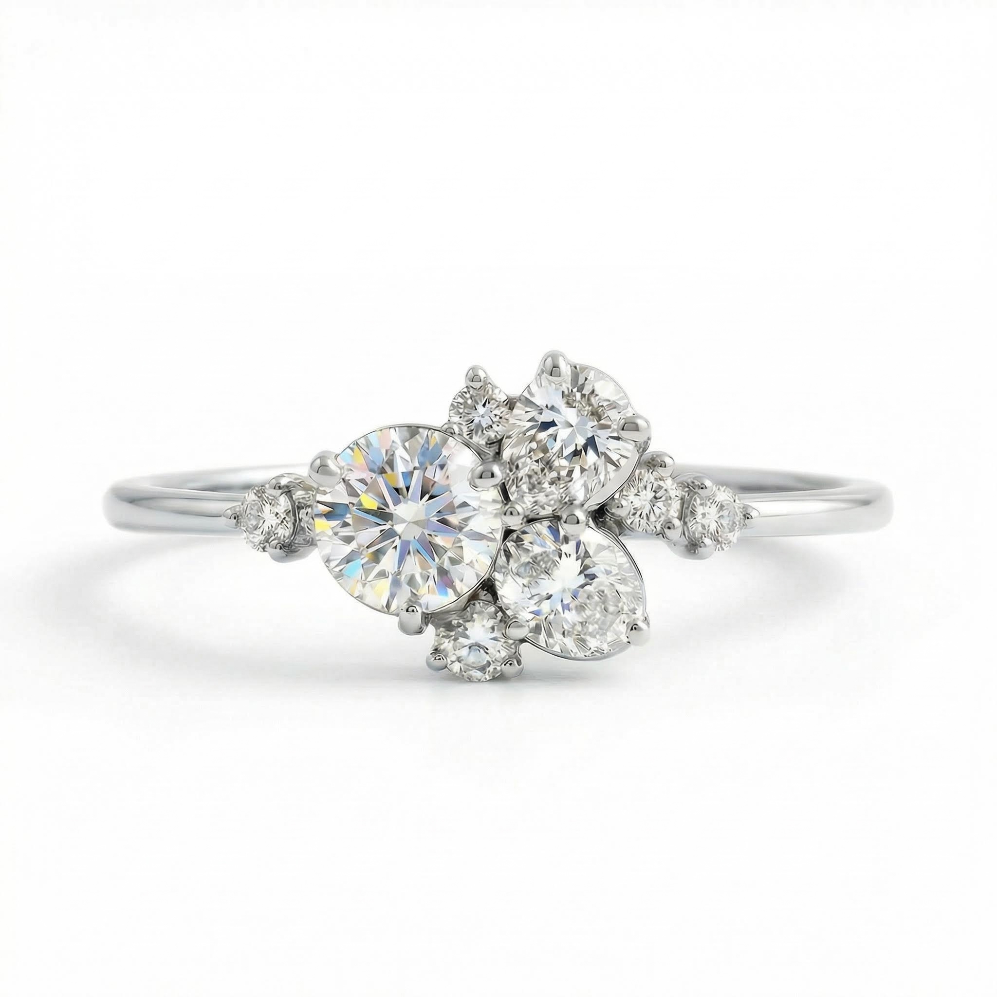 0.735CT Round & Oval Cut S925 Silver Moissanite Engagement Ring