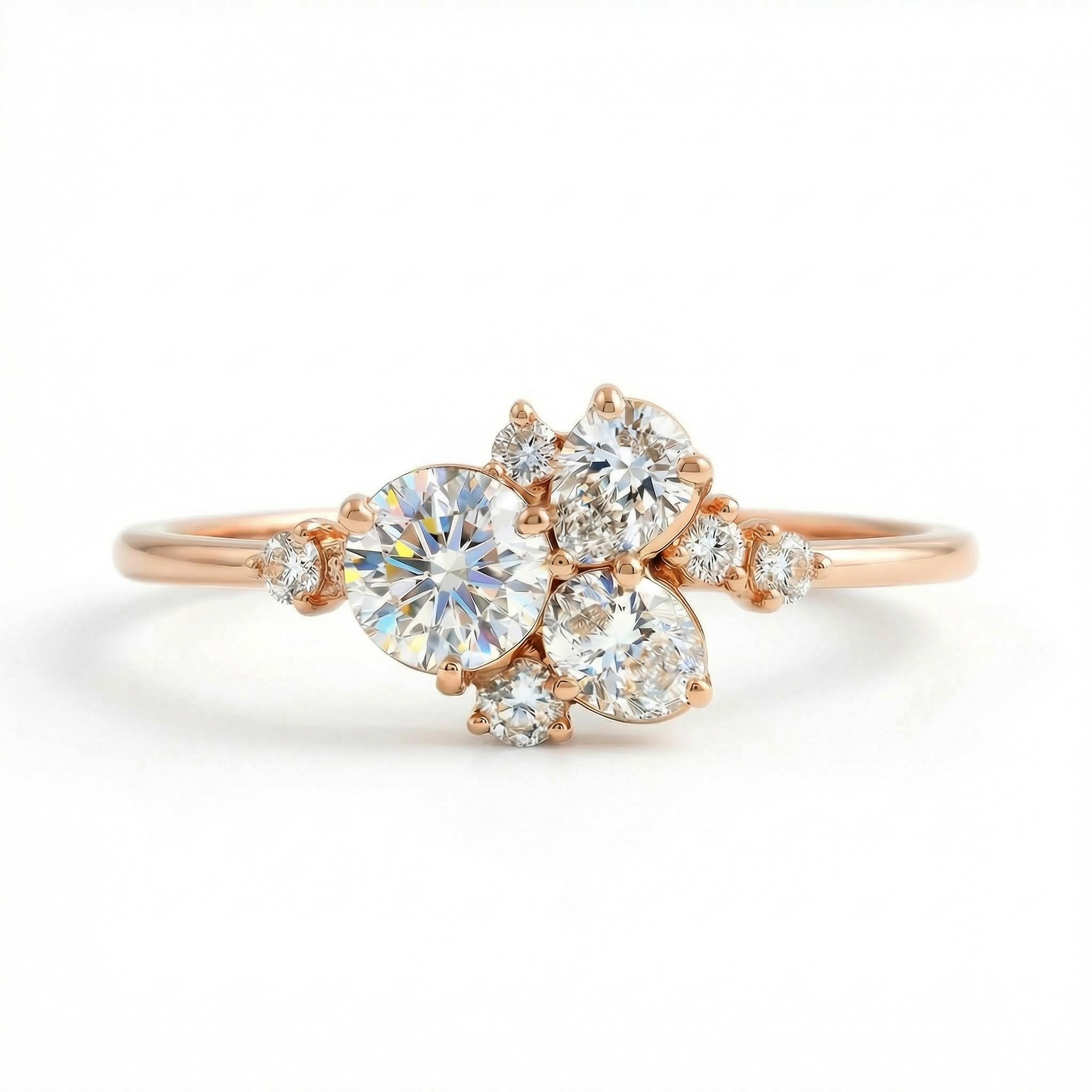 0.735CT Round & Oval Cut S925 Silver Moissanite Engagement Ring