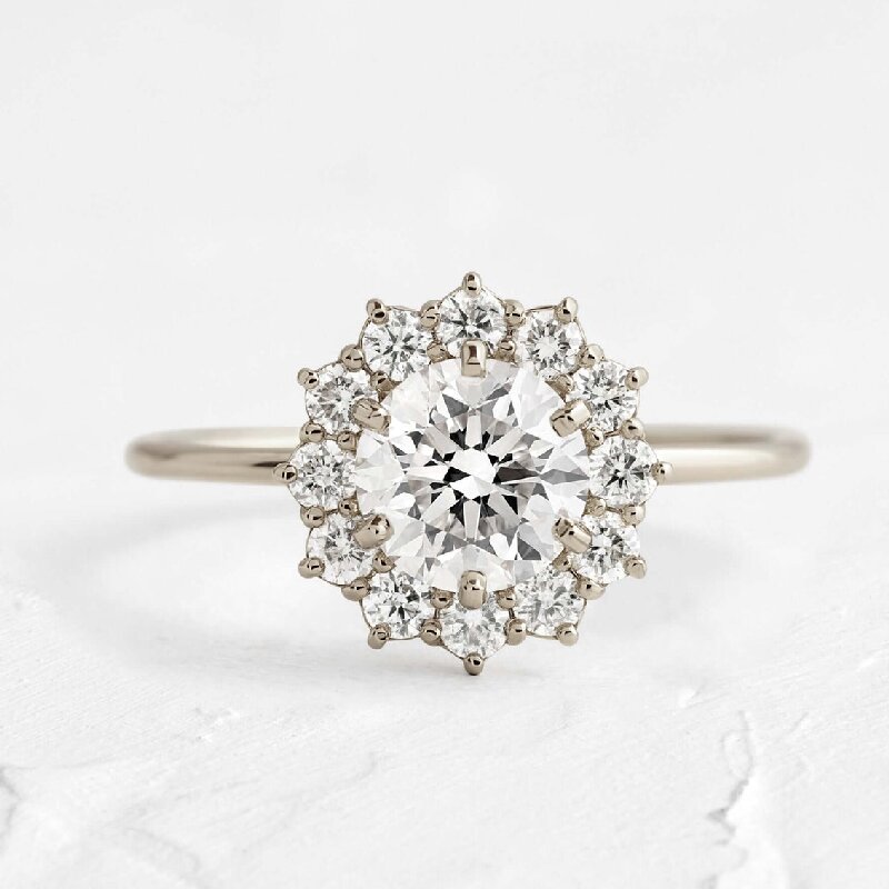 Sunflower Round Cut Halo Engagement Ring