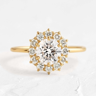 Sunflower Round Cut Halo Engagement Ring
