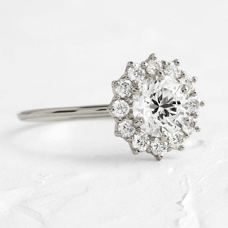 Sunflower Round Cut Halo Engagement Ring