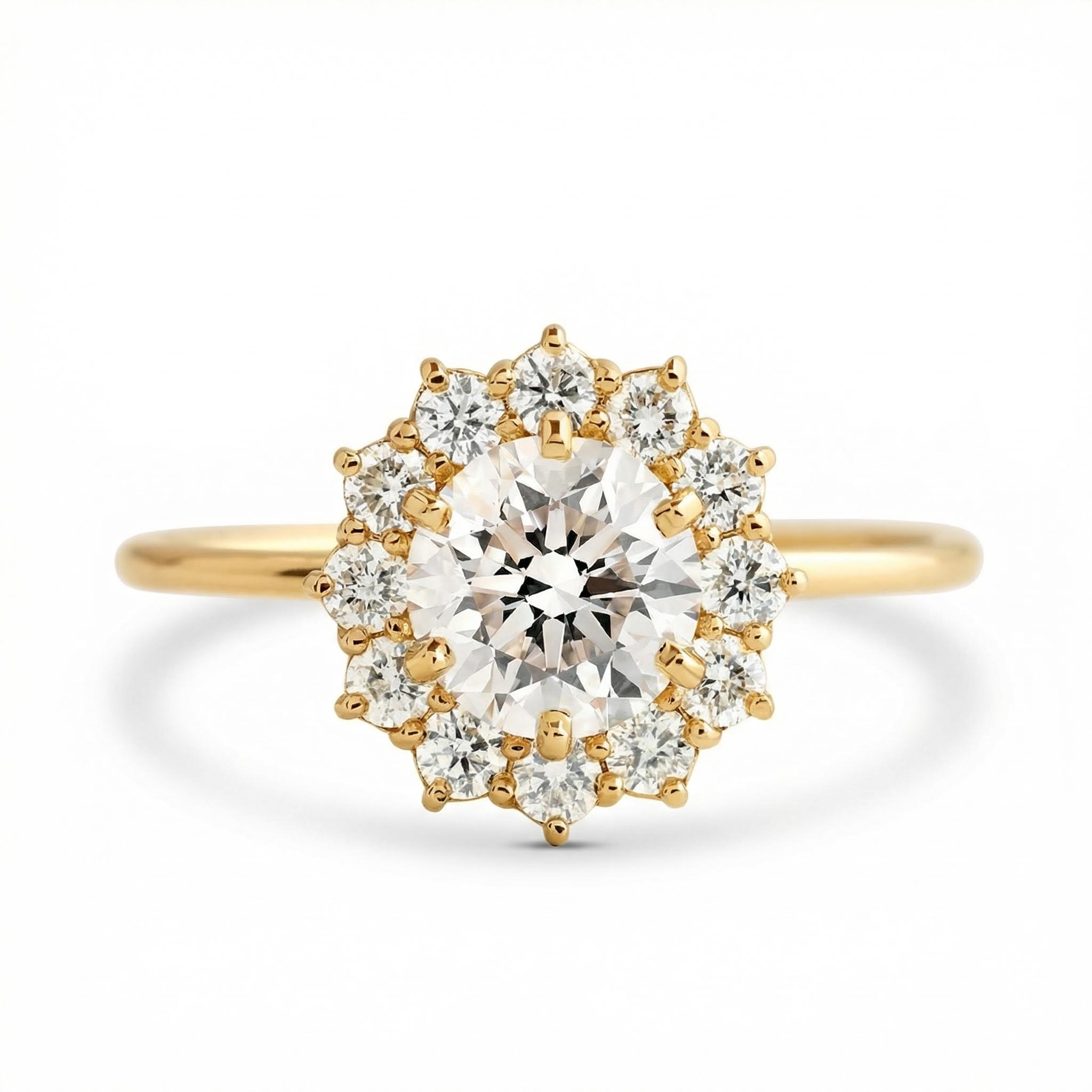 1.36CT Sunflower Round Cut VVS Moissanite S925 Silver Engagement Ring