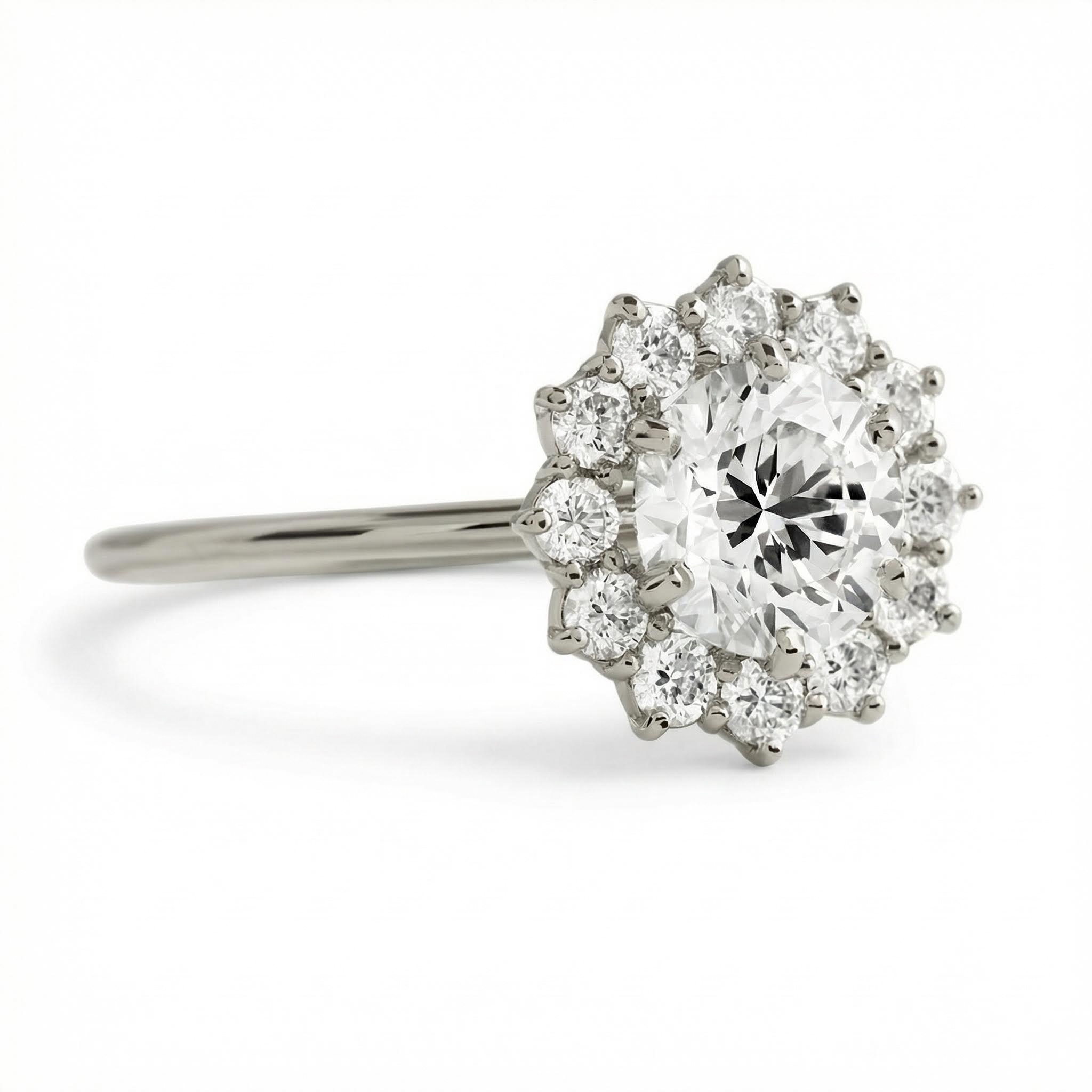 1.36CT Sunflower Round Cut VVS Moissanite S925 Silver Engagement Ring