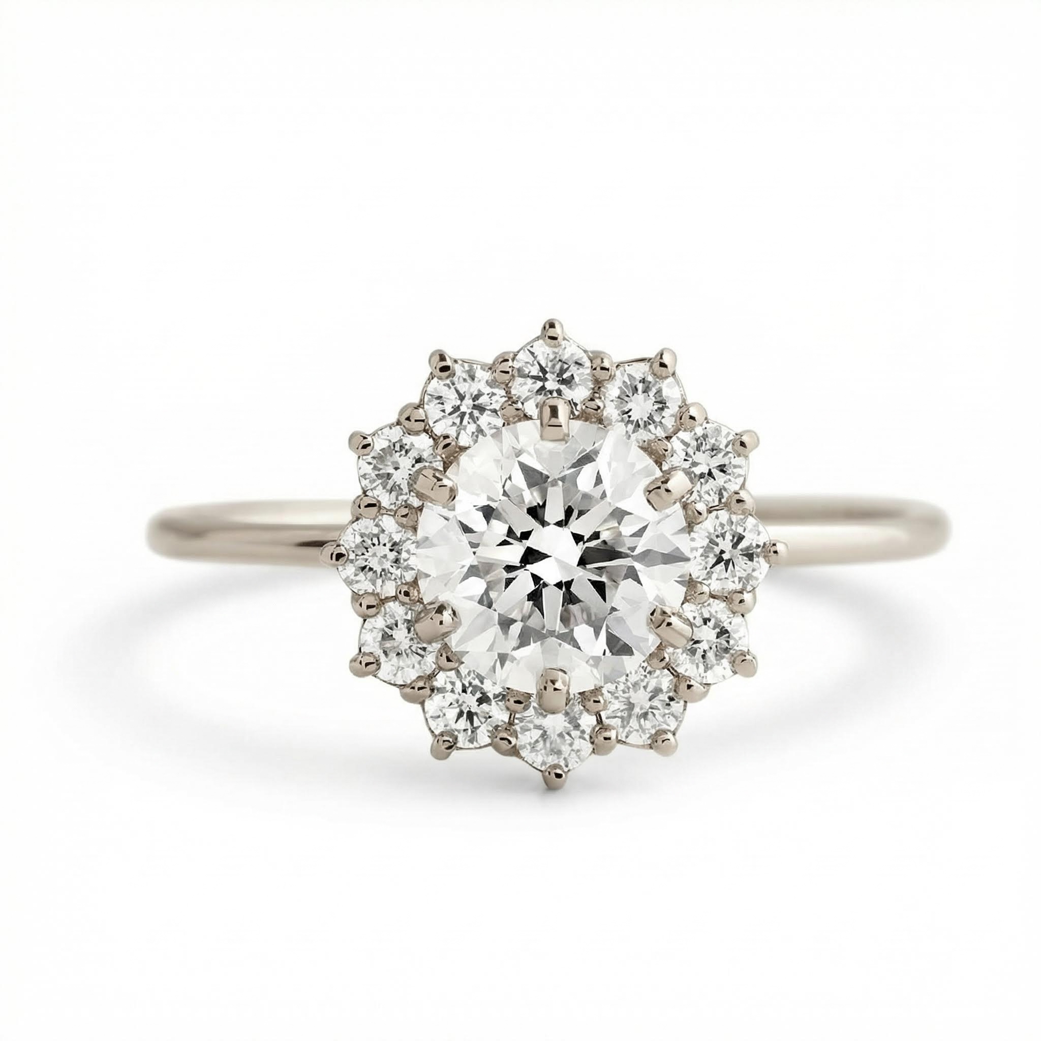 1.36CT Sunflower Round Cut VVS Moissanite S925 Silver Engagement Ring
