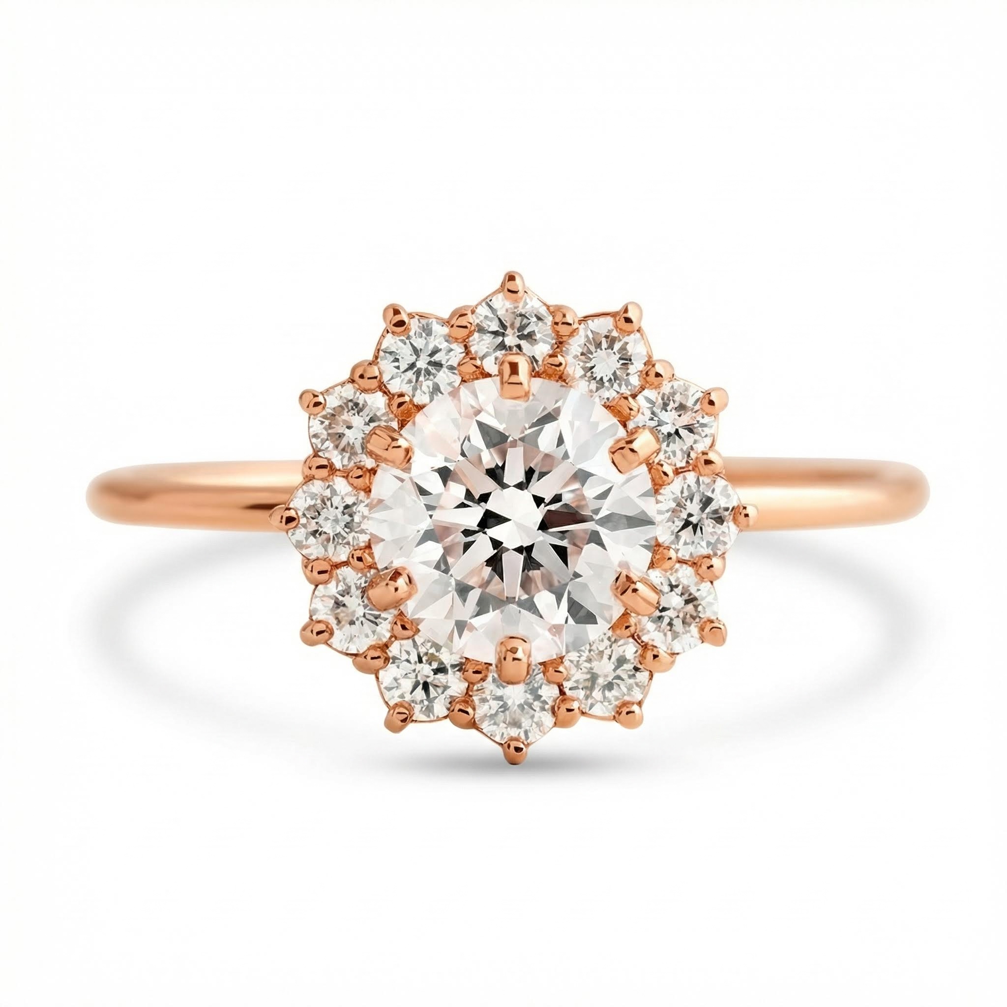 1.36CT Sunflower Round Cut VVS Moissanite S925 Silver Engagement Ring