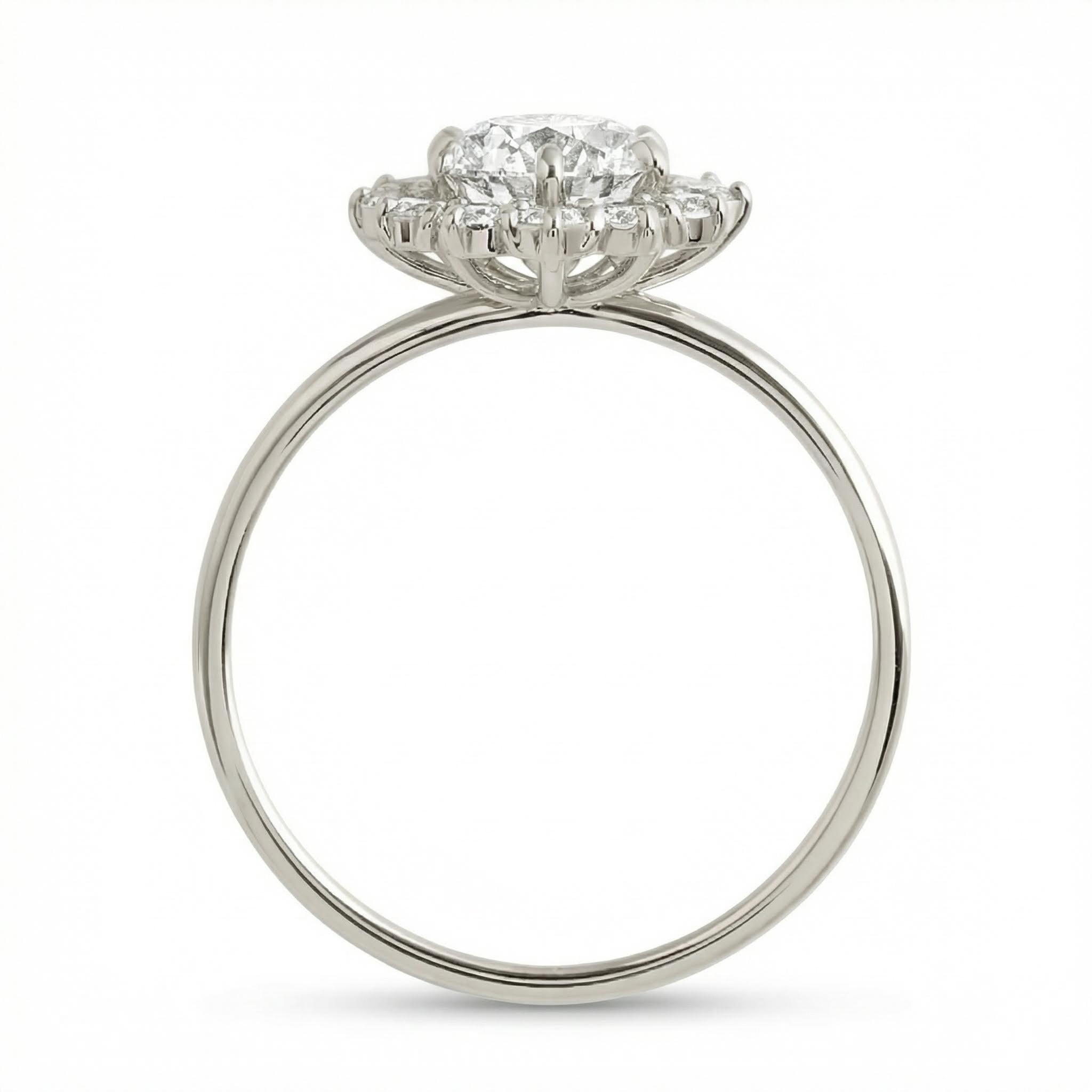 1.36CT Sunflower Round Cut VVS Moissanite S925 Silver Engagement Ring