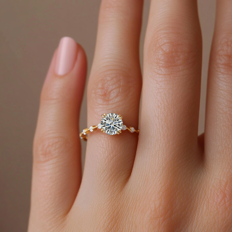 0.716CT Round Cut VVS Moissanite S925 Silver Engagement Ring