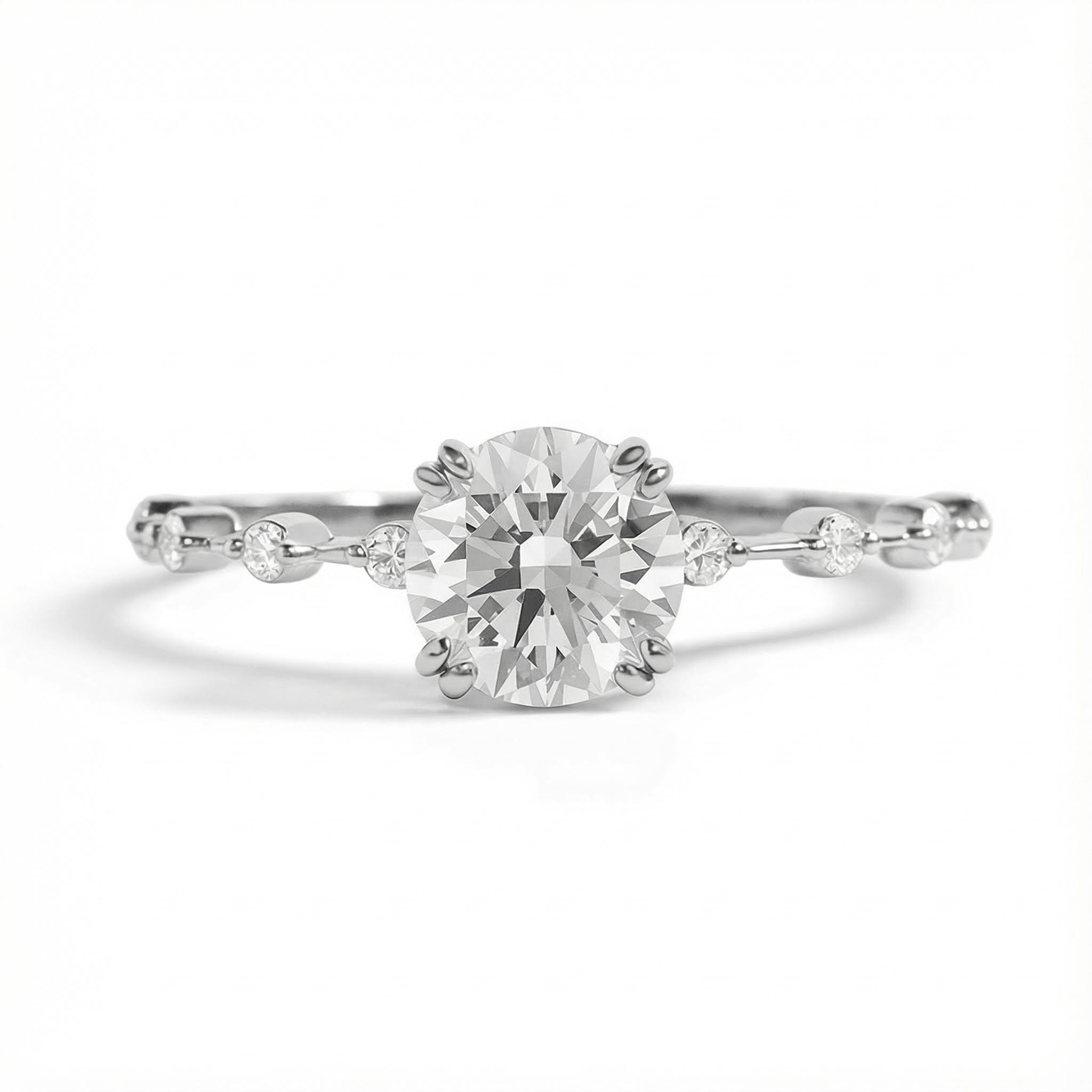 0.716CT Round Cut VVS Moissanite S925 Silver Engagement Ring