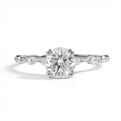 0.716CT Round Cut VVS Moissanite S925 Silver Engagement Ring