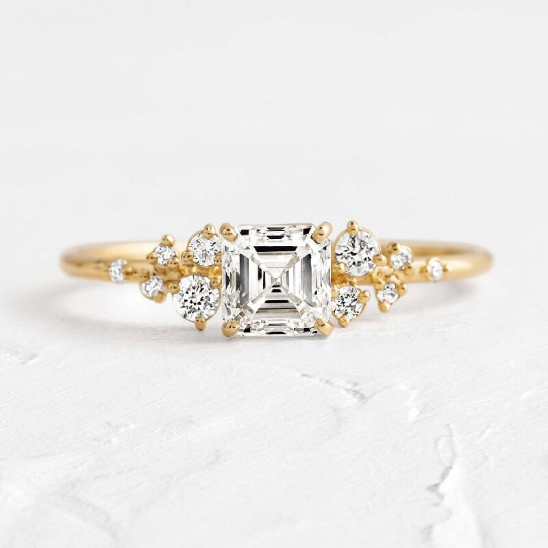 Unique Asscher Cut Cluster Engagement Ring