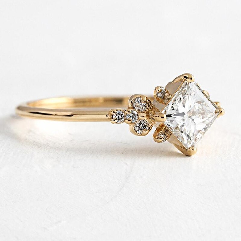 Princess Cut with Unique Halo Setting Engagement Ring