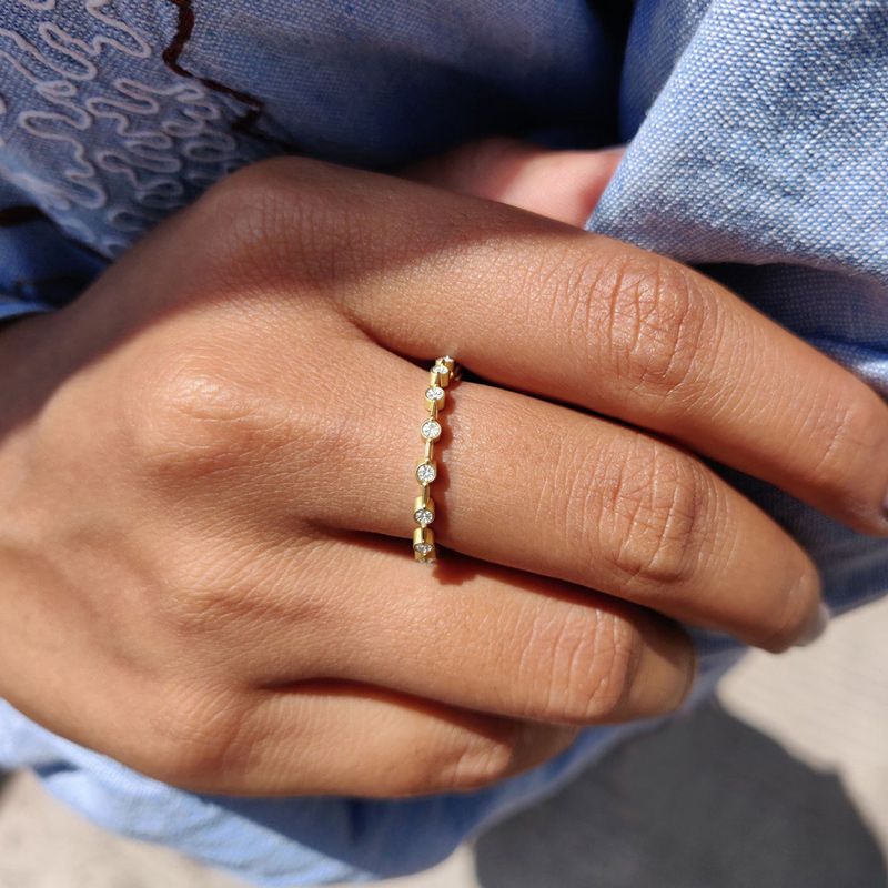 0.135CT Round Cut VVS Moissanite S925 Silver Wedding Band