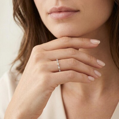 0.135CT Round Cut VVS Moissanite S925 Silver Wedding Band