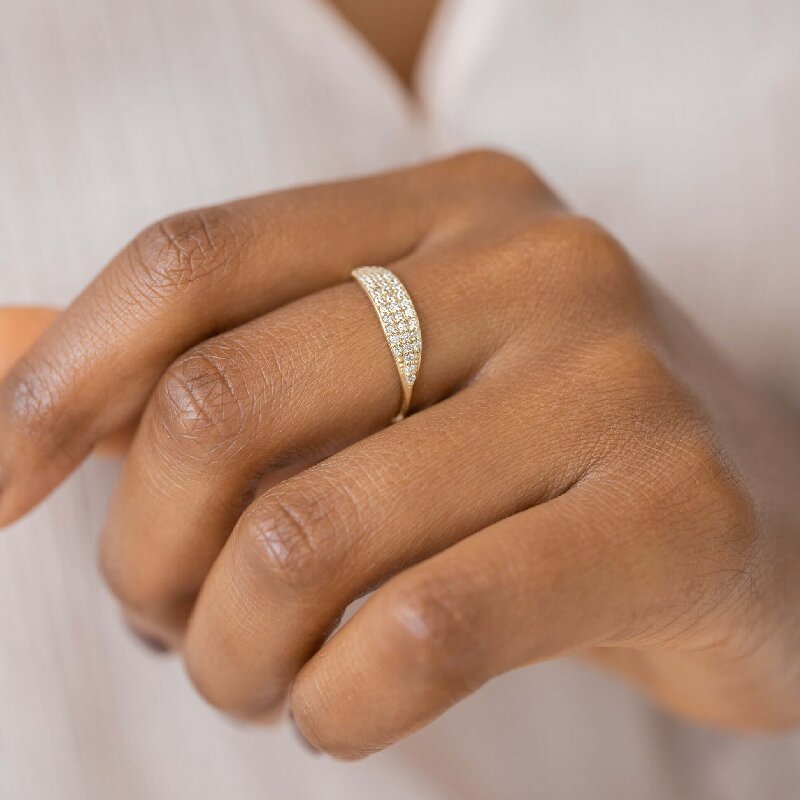 Paved Three Row  Engagement Ring