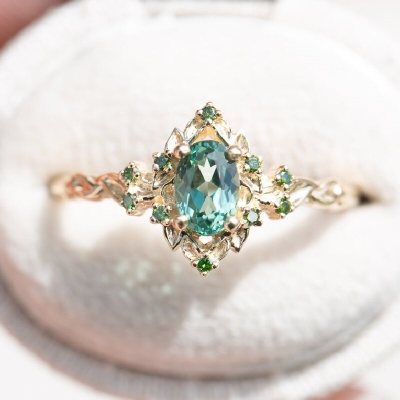 Oval Cut Green Sapphire Engagement Ring