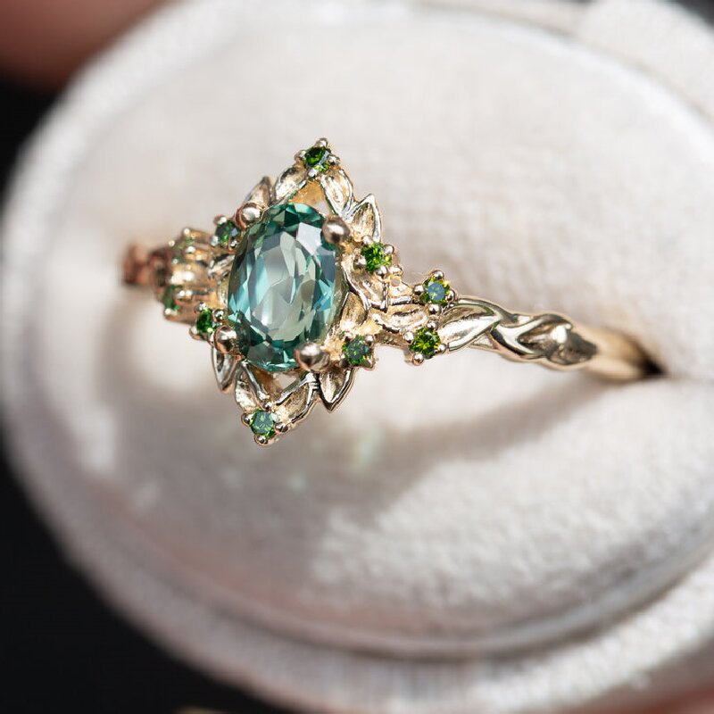 Oval Cut Green Sapphire Engagement Ring