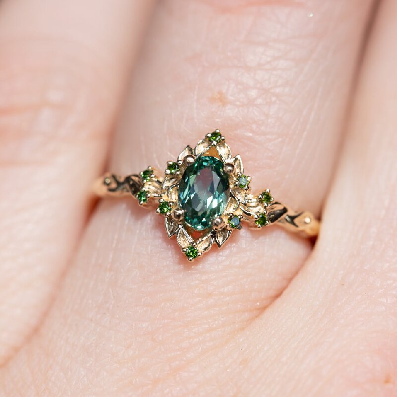 Oval Cut Green Sapphire Engagement Ring