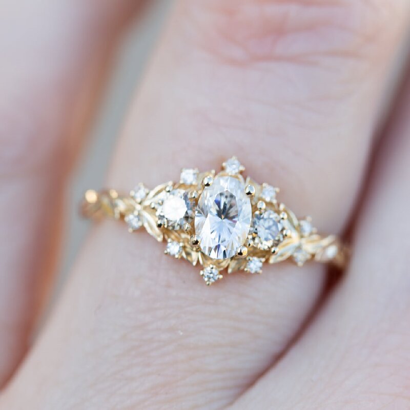 Three Stones with Oval and Round Cut Engagement Ring