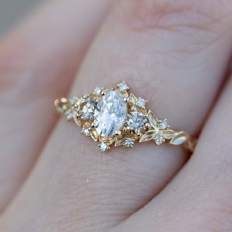 Three Stones with Oval and Round Cut Engagement Ring