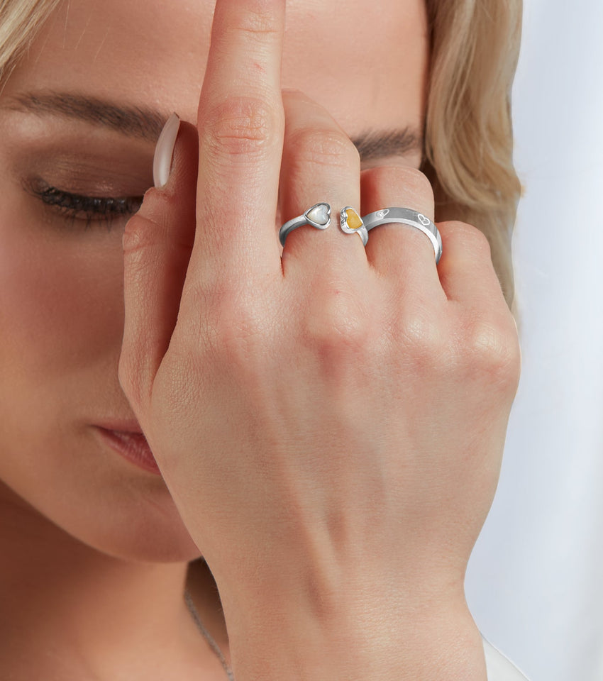 Personalized  Double Heart Birthstone Open Ring