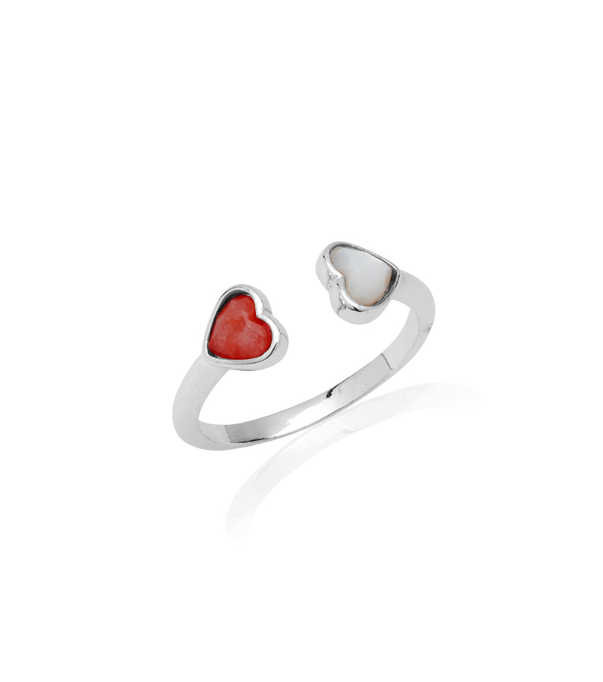 Personalized  Double Heart Birthstone Open Ring