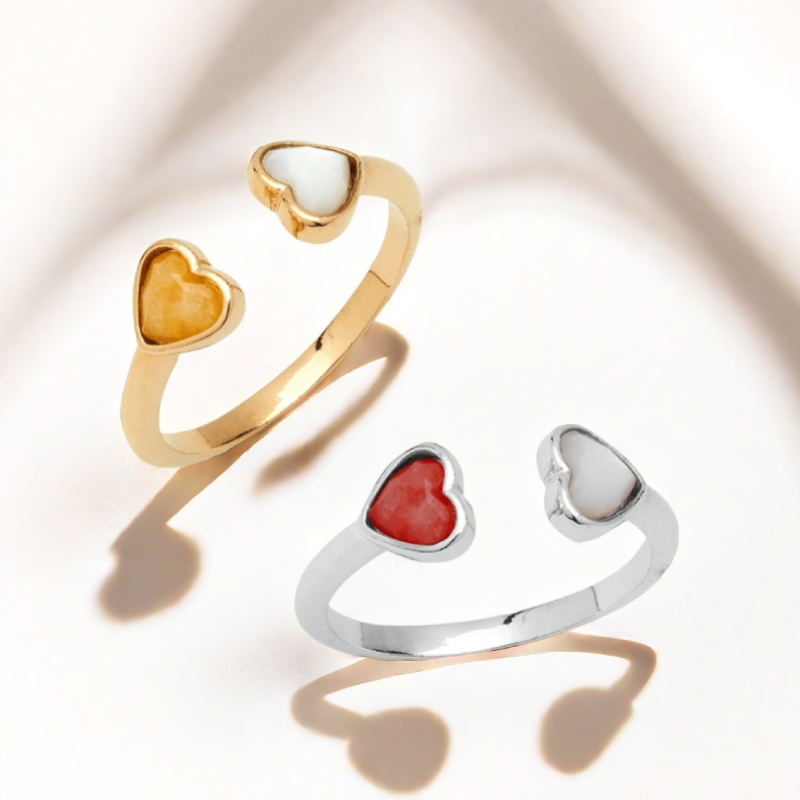 Personalized  Double Heart Birthstone Open Ring